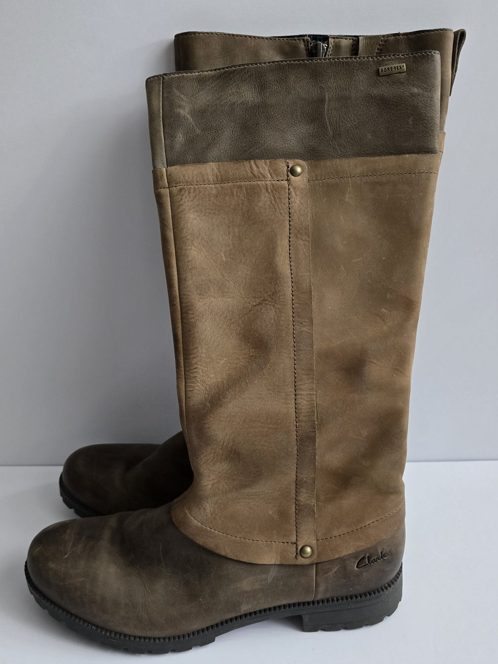 Clarks Two-Tone Brown Leather Knee Boots Womens 7.5